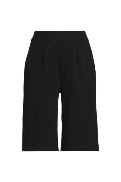 Lands' End Women's Plus Size Sport Knit High Rise Pleated 12" Bermuda Shorts In Black