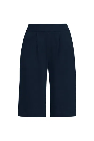 Lands' End Women's Plus Size Sport Knit High Rise Pleated 12" Bermuda Shorts In Blue
