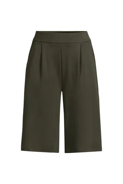 Lands' End Women's Plus Size Sport Knit High Rise Pleated 12" Bermuda Shorts In Green