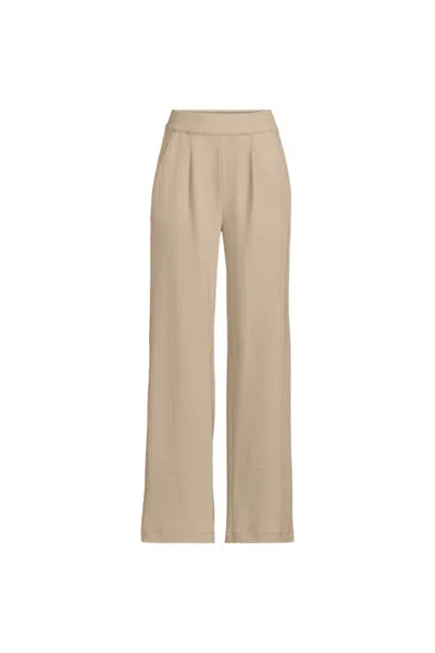 Lands' End Women's Plus Size Sport Knit High Rise Pleated Wide Leg Pants In Neutral