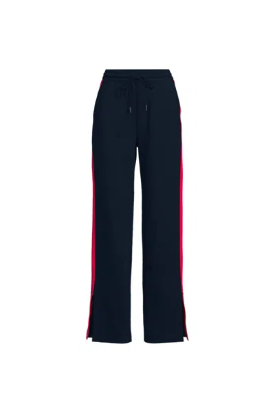Lands' End Women's Plus Size Sport Knit High Rise Relaxed Straight Leg Side Stripe Pants In Blue