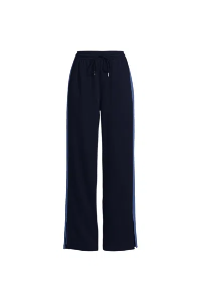 Lands' End Women's Plus Size Sport Knit High Rise Relaxed Straight Leg Side Stripe Pants In Blue