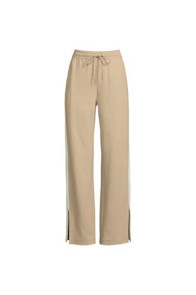 Lands' End Women's Plus Size Sport Knit High Rise Relaxed Straight Leg Side Stripe Pants In Brown
