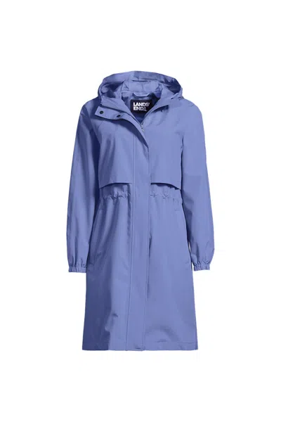 Lands' End Women's Plus Size Squall Packable Long Raincoat In Purple