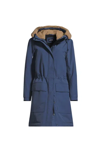 Lands' End Women's Plus Size Squall Waterproof Sherpa Lined Hood Parka In Blue