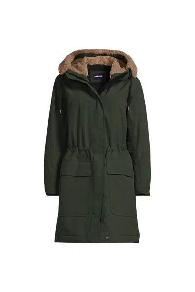 Lands' End Women's Plus Size Squall Waterproof Sherpa Lined Hood Parka In Green