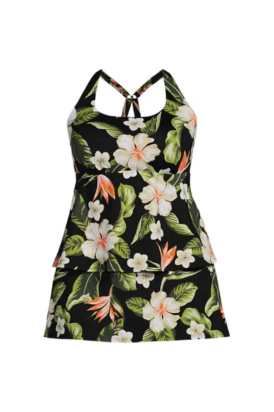 Lands' End Women's Plus Size Square Neck Flutter Tankini Control Skirt Set In Multi
