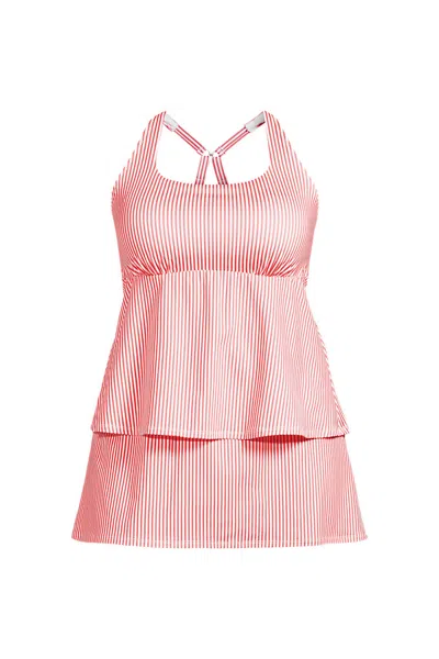 Lands' End Women's Plus Size Square Neck Flutter Tankini Control Skirt Set In Pink