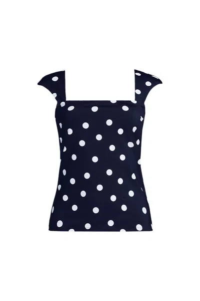 Lands' End Women's Plus Size Square Neck Underwire Tankini Top In Blue