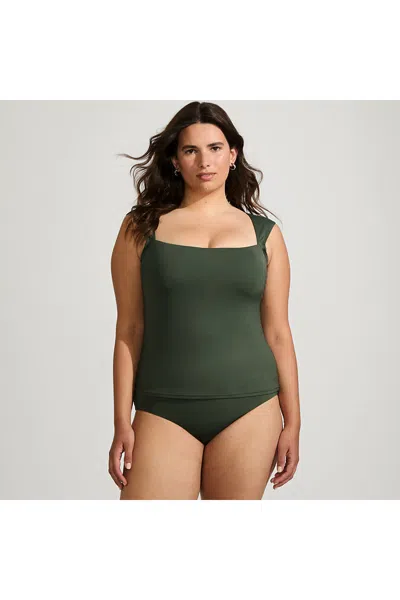 Lands' End Women's Plus Size Square Neck Underwire Tankini Top In Green