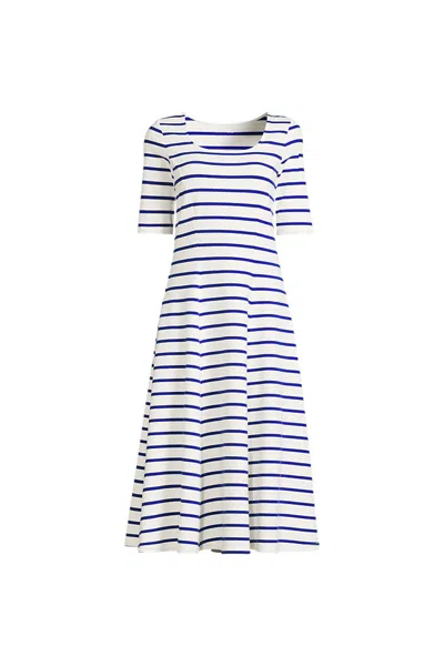 Lands' End Women's Plus Size Starfish Elbow Sleeve Midi Fit And Flare Dress In Ivory