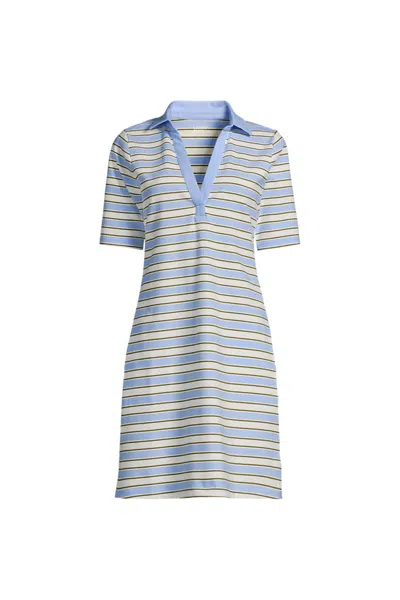 Lands' End Women's Plus Size Starfish Elbow Sleeve Polo Dress In Blue