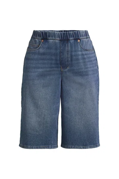 Lands' End Women's Plus Size Starfish High Rise Knit Denim 12" Bermuda Shorts In Black