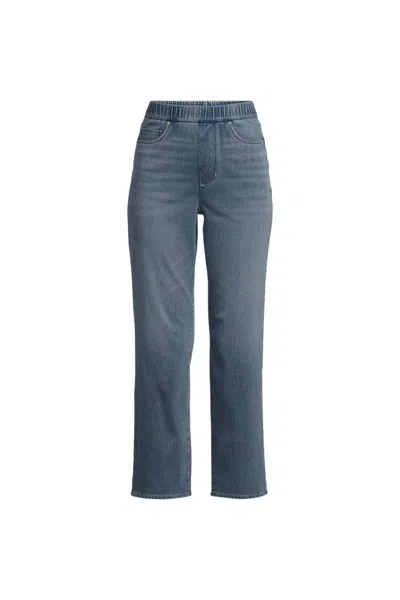 Lands' End Women's Plus Size Starfish High Rise Knit Denim Straight Crop Jeans In Multi