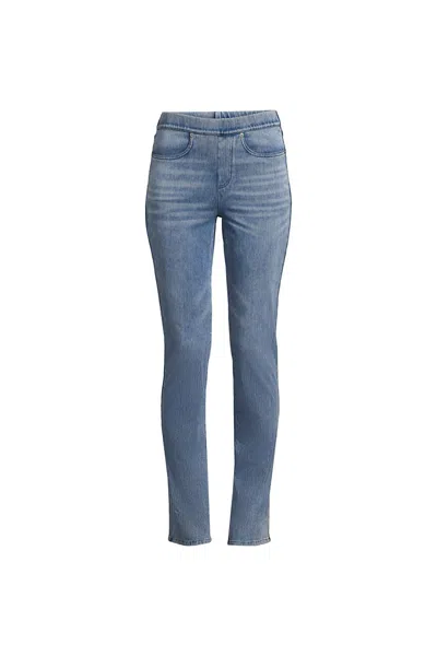 Lands' End Women's Plus Size Starfish High Rise Knit Denim Straight Jeans In Blue