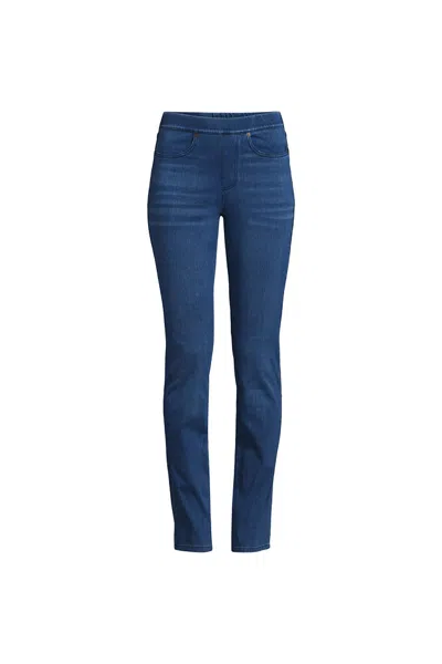 Lands' End Women's Plus Size Starfish High Rise Knit Denim Straight Jeans In Blue