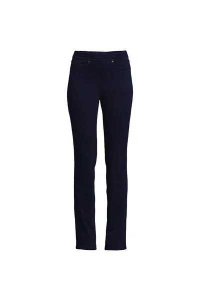 Lands' End Women's Plus Size Starfish High Rise Knit Denim Straight Jeans In Blue