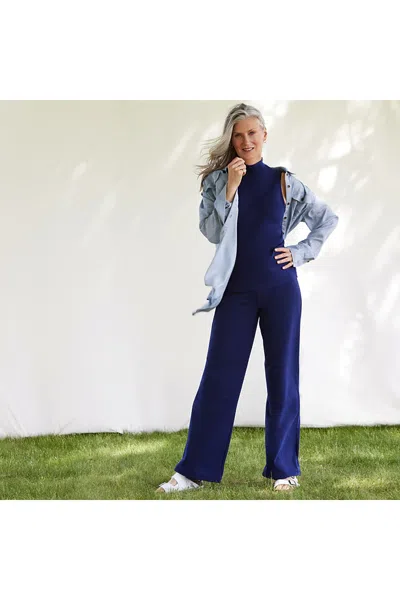 Lands' End Women's Plus Size Starfish High Rise Wide Leg Pants In Blue