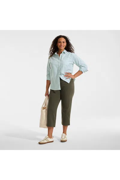 Lands' End Women's Plus Size Starfish Mid Rise Pull On Crop Pants In Green