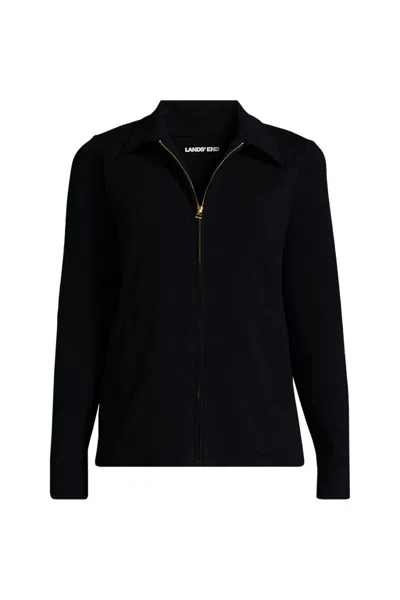 Lands' End Women's Plus Size Starfish Zip Front Collared Jacket In Black