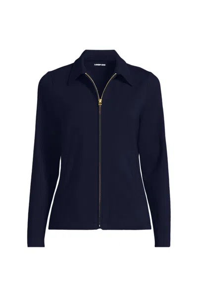 Lands' End Women's Plus Size Starfish Zip Front Collared Jacket In Blue