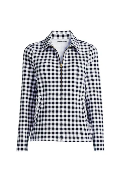 Lands' End Women's Plus Size Starfish Zip Front Collared Jacket In Blue