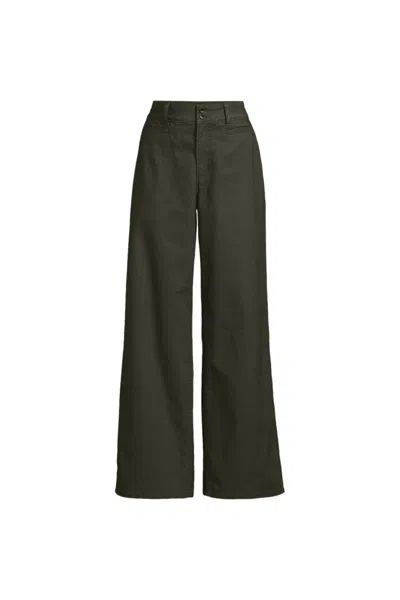 Lands' End Women's Plus Size Stretch Canvas High Rise Wide Leg Pants In Green
