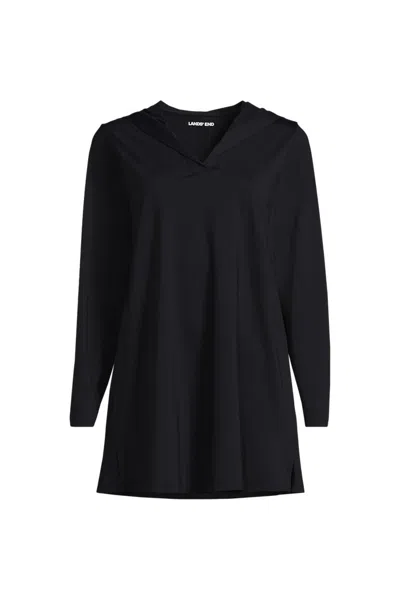 Lands' End Women's Plus Size Sunshade Upf 50 Hooded Mini Swim Swim Cover-up Dress In Black
