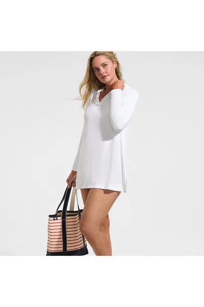 Lands' End Women's Plus Size Sunshade Upf 50 Hooded Mini Swim Swim Cover-up Dress In White