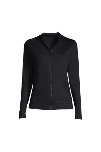 Lands' End Women's Plus Size Sunshade Upf 50 Hooded Zip Front Rash Guard In Black