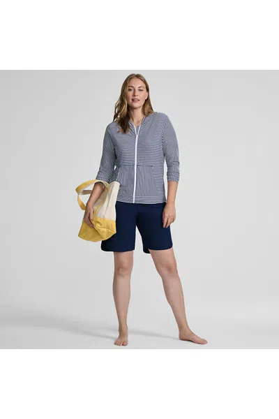 Lands' End Women's Plus Size Sunshade Upf 50 Hooded Zip Front Rash Guard In Blue