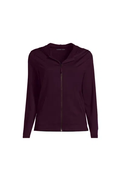 Lands' End Women's Plus Size Sunshade Upf 50 Hooded Zip Front Rash Guard In Purple