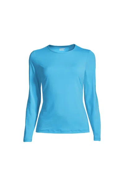 Lands' End Women's Plus Size Sunshade Upf 50 Long Sleeve Rash Guard Swim Tee In Blue