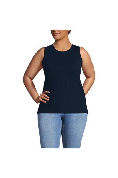 Lands' End Women's Plus Size Supima Cotton Crew Neck Tank In Blue
