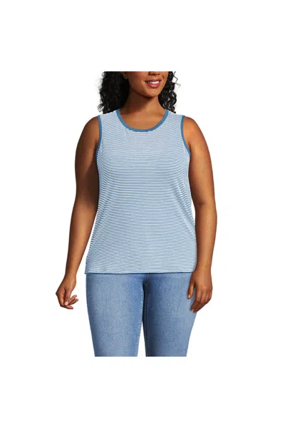 Lands' End Women's Plus Size Supima Cotton Crew Neck Tank In Blue