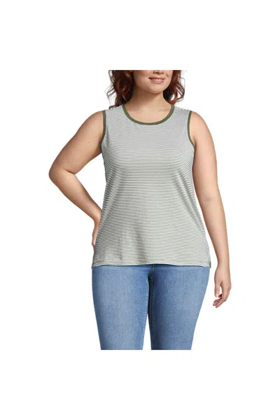 Lands' End Women's Plus Size Supima Cotton Crew Neck Tank In Gray