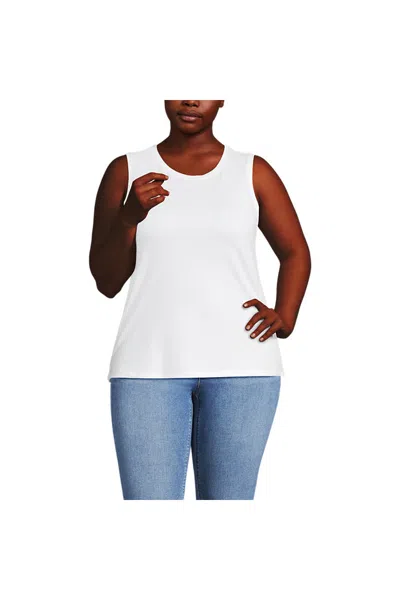 Lands' End Women's Plus Size Supima Cotton Crew Neck Tank In White