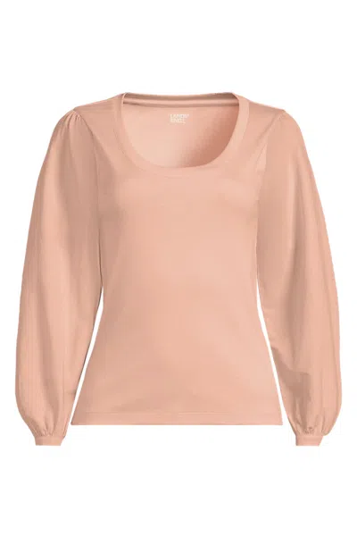 Lands' End Women's Plus Size Supima Interlock Scoop Neck Blouson Sleeve Top In Pink