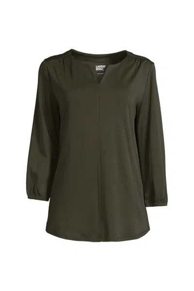 Lands' End Women's Plus Size Supima Micro Modal 3/4 Sleeve Split Neck Tunic In Green