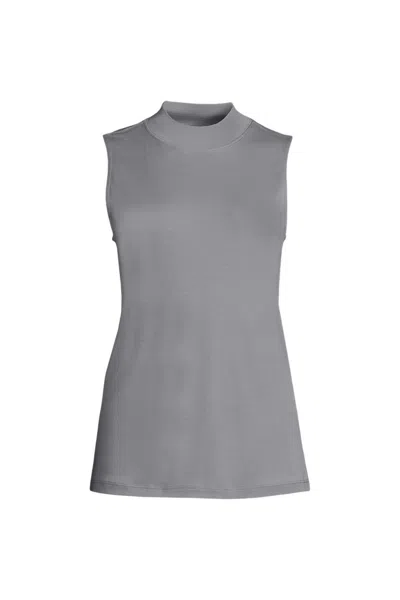 Lands' End Women's Plus Size Supima Micro Modal Sleeveless Mock Neck Shirt In Gray