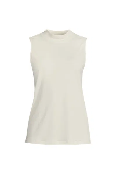 Lands' End Women's Plus Size Supima Micro Modal Sleeveless Mock Neck Shirt In Neutral