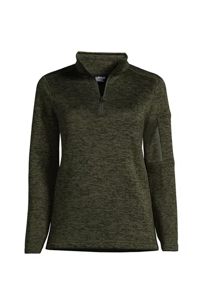 Lands' End Women's Plus Size Sweater Fleece Quarter Zip Pullover In Green