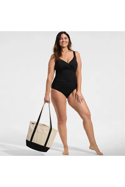 Lands' End Women's Plus Size Sweetheart Underwire Wrap One Piece Swimsuit In Black