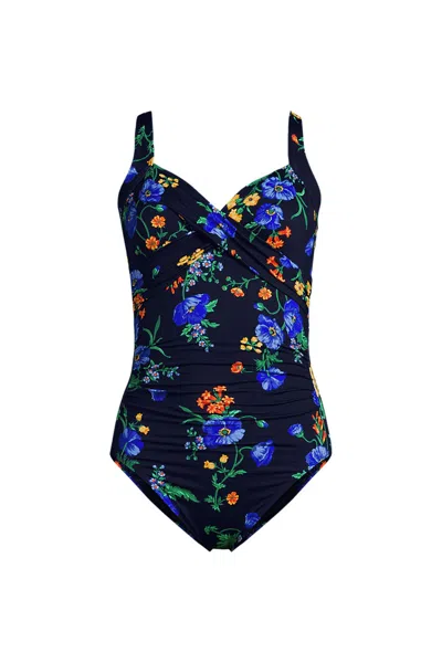 Lands' End Women's Plus Size Sweetheart Underwire Wrap One Piece Swimsuit In Blue