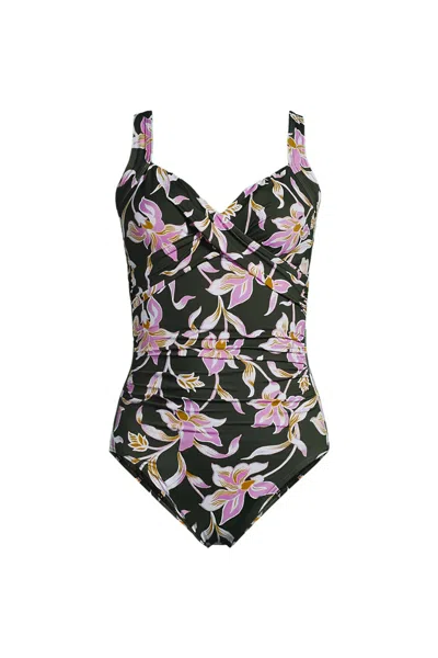 Lands' End Women's Plus Size Sweetheart Underwire Wrap One Piece Swimsuit In Green