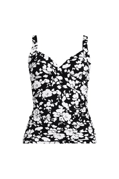 Lands' End Women's Plus Size Sweetheart Wrap Underwire Tankini Top In Black