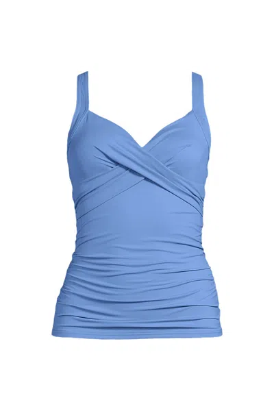 Lands' End Women's Plus Size Sweetheart Wrap Underwire Tankini Top In Blue