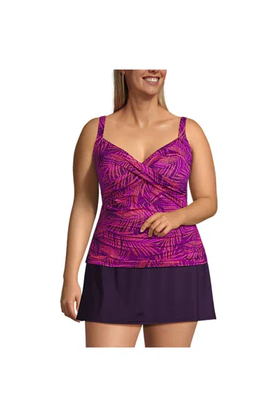 Lands' End Women's Plus Size Sweetheart Wrap Underwire Tankini Top In Pink