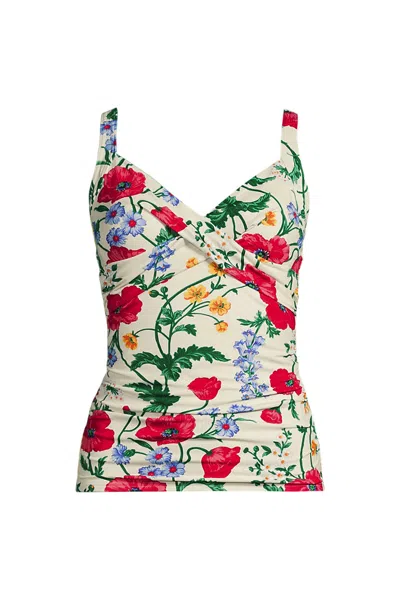Lands' End Women's Plus Size Sweetheart Wrap Underwire Tankini Top In Multi