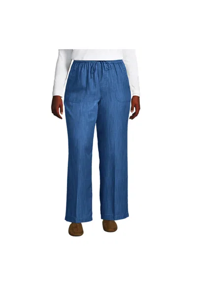 Lands' End Women's Plus Size Tencel Fiber High Rise Wide Leg Pants In Blue